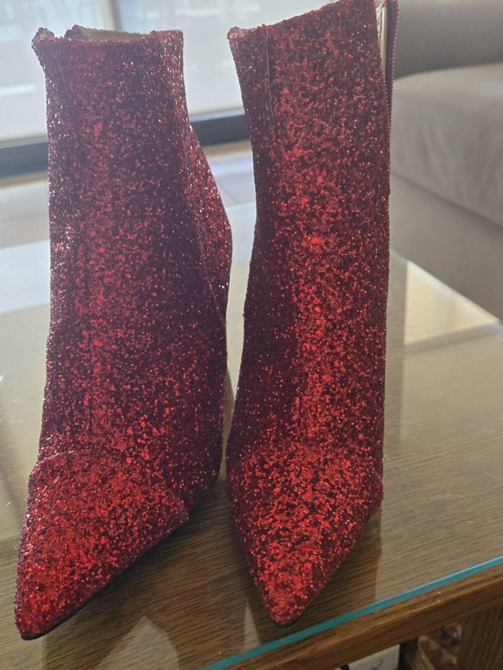 red glitter boots NWOB size 8